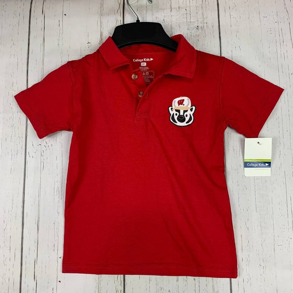 University Of Wisconsin 4T College‎ Kids Polo Shirt Red New Toddler